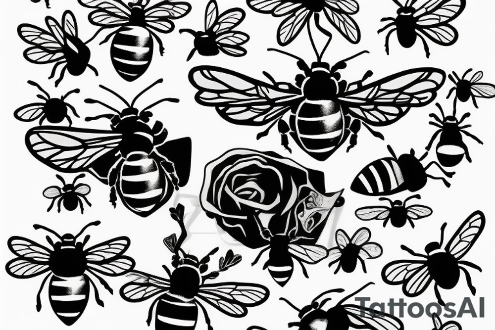 Cute bee playing piano tattoo idea