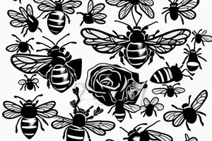 Cute bee playing piano tattoo idea