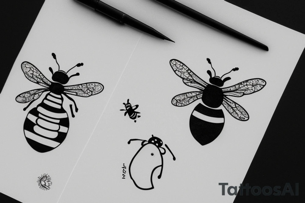 Cute bee playing piano tattoo idea