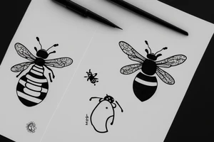 Cute bee playing piano tattoo idea