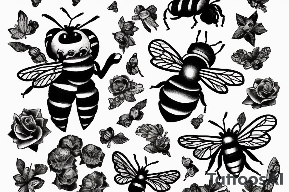 bee playing piano tattoo idea