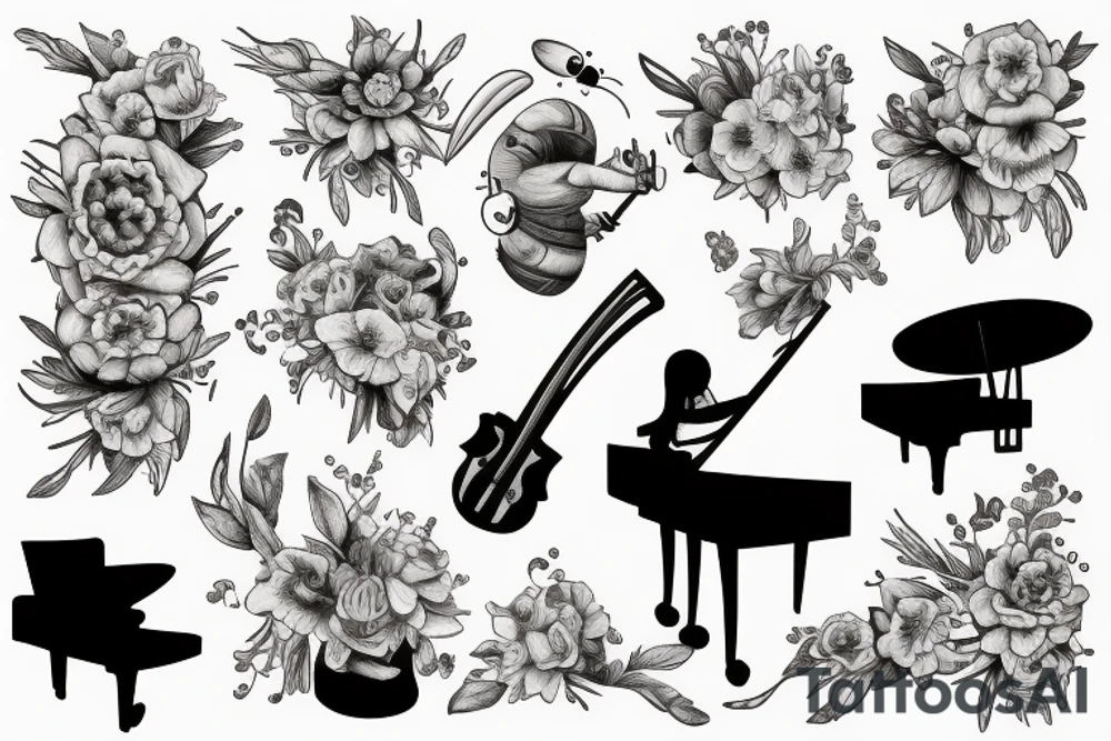 bee playing piano tattoo idea