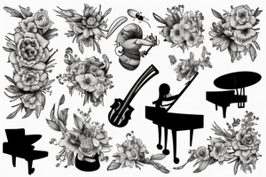 bee playing piano tattoo idea