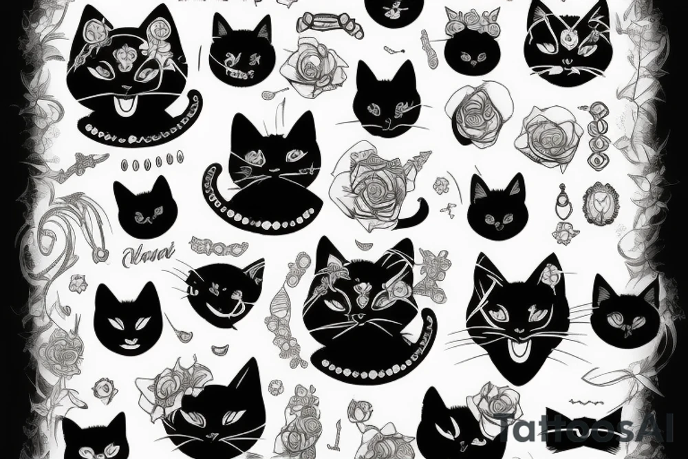 Black cat made of crystal tattoo idea