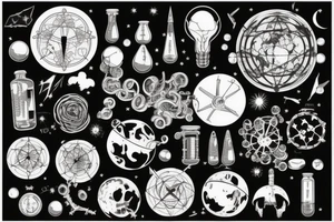 An old world design that merges scientific elements and the supernatural tattoo idea