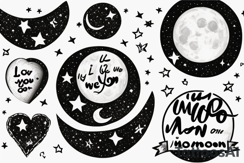 Moon with stars surrounding the words "I love you to the moon and back." tattoo idea