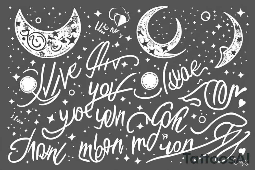 Moon with stars surrounding the words "I love you to the moon and back." tattoo idea