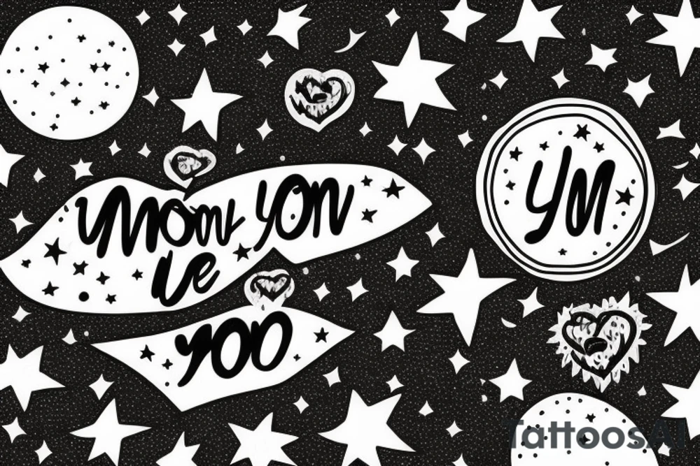 Moon with stars surrounding the words "I love you to the moon and back." tattoo idea