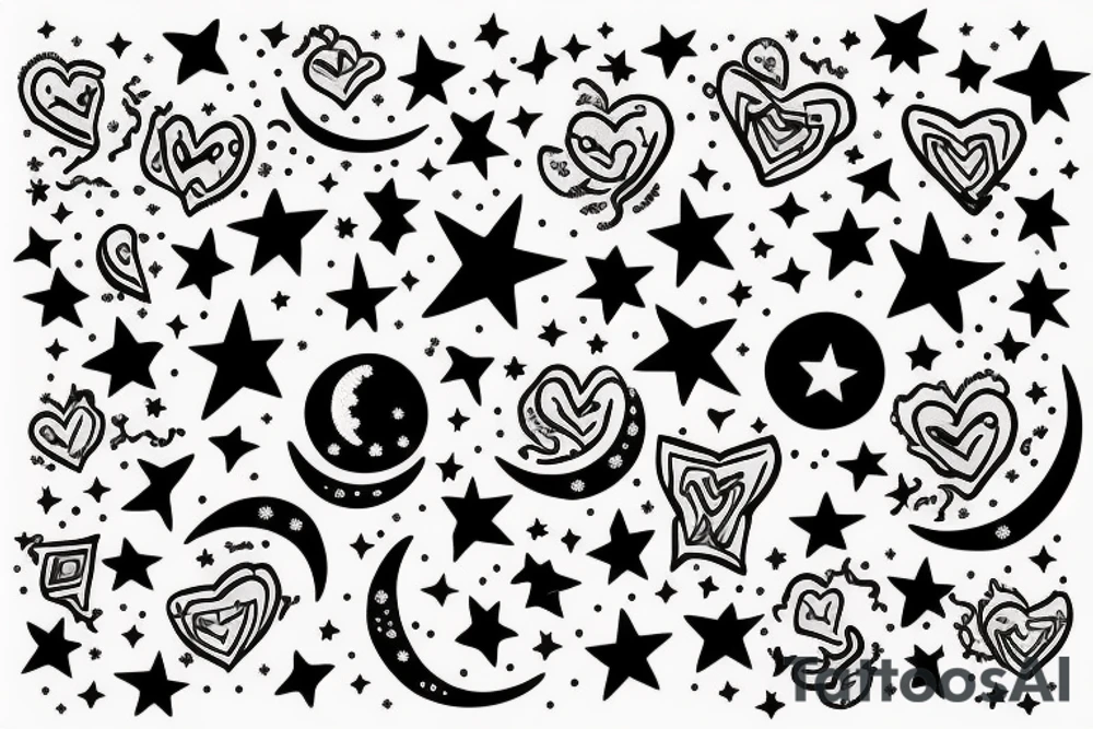 Moon with stars surrounding the words "I love you to the moon and back." tattoo idea