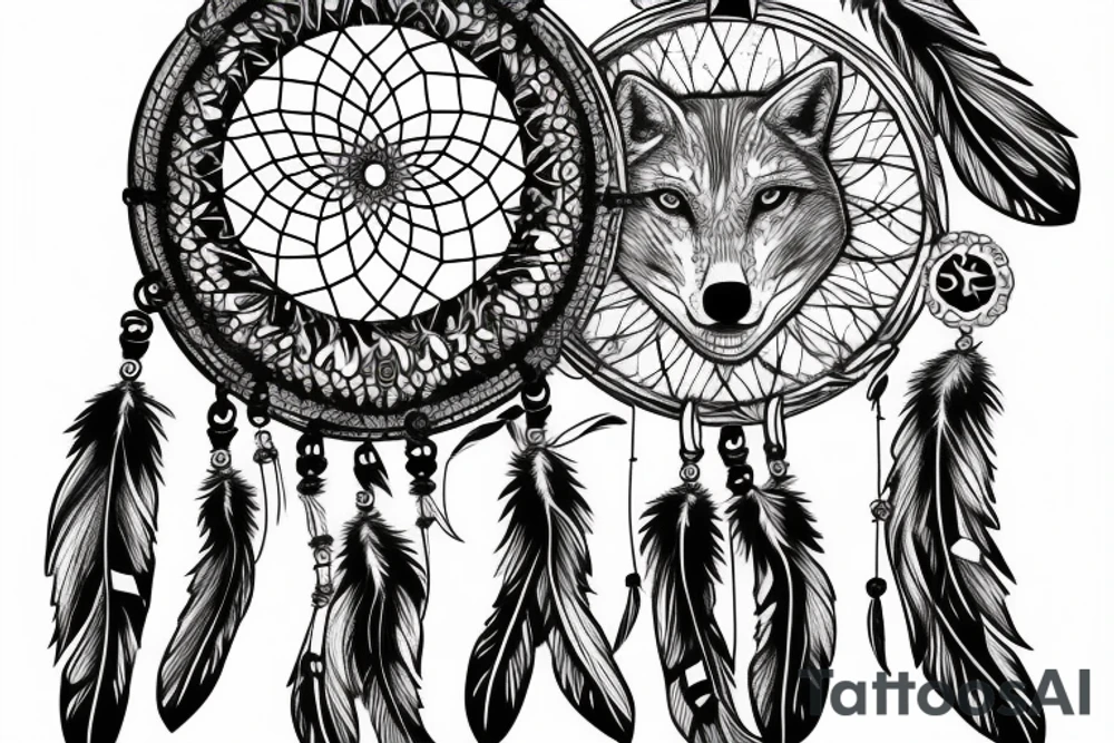wolf with a dream catcher earings tattoo idea