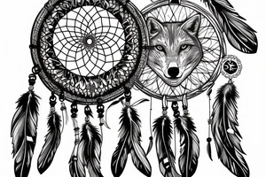 wolf with a dream catcher earings tattoo idea