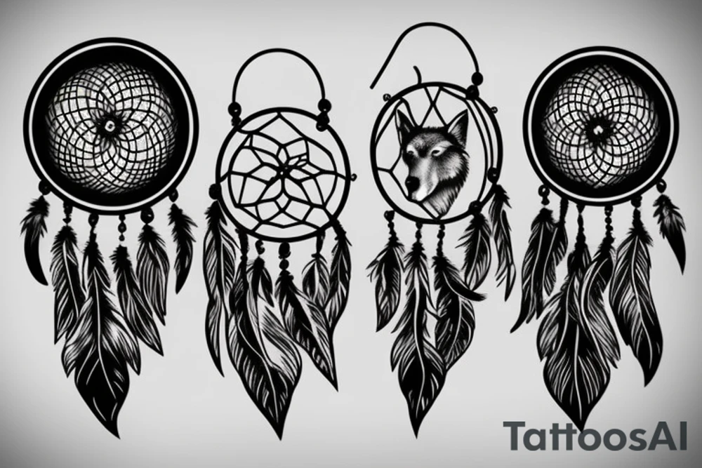 wolf with a dream catcher earings tattoo idea