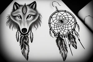 wolf with a dream catcher earings tattoo idea