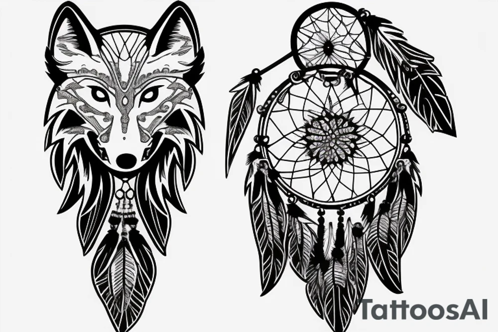 wolf with a dream catcher earings tattoo idea