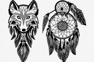 wolf with a dream catcher earings tattoo idea