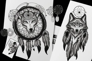 wolf with a dream catcher earings tattoo idea