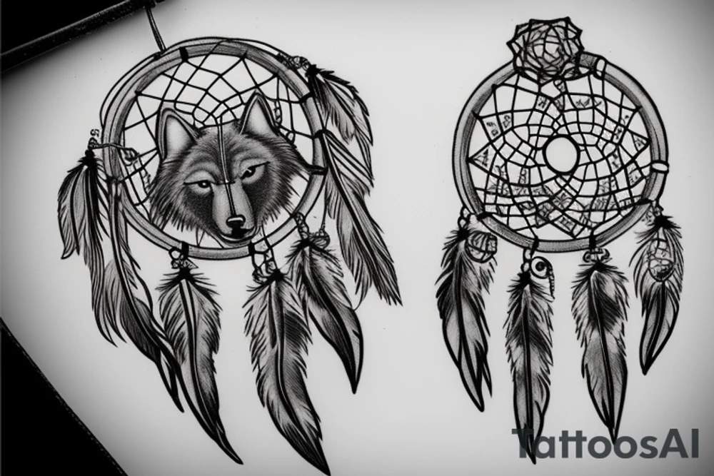wolf with a dream catcher earings tattoo idea