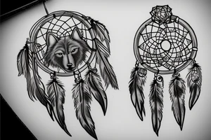 wolf with a dream catcher earings tattoo idea