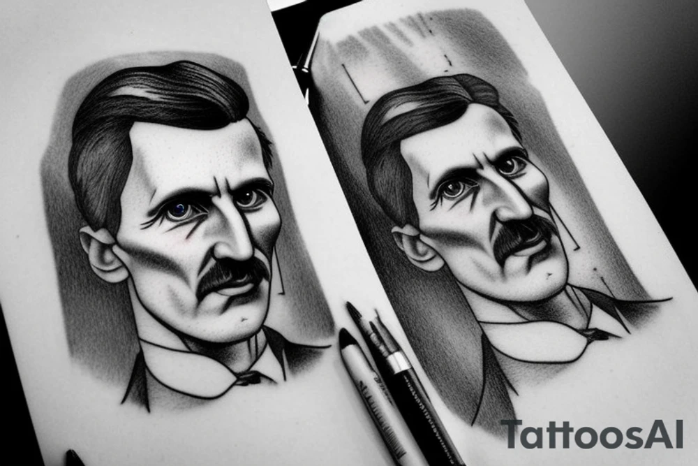 nikola tesla realistic portrait tattoo idea