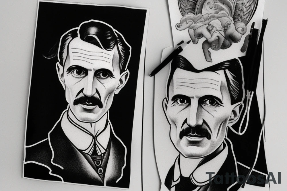 nikola tesla realistic portrait tattoo idea