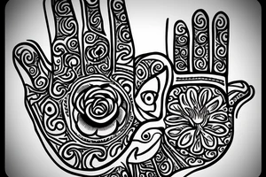 Hamsa tattoo with rose in the middle instead of an eye tattoo idea