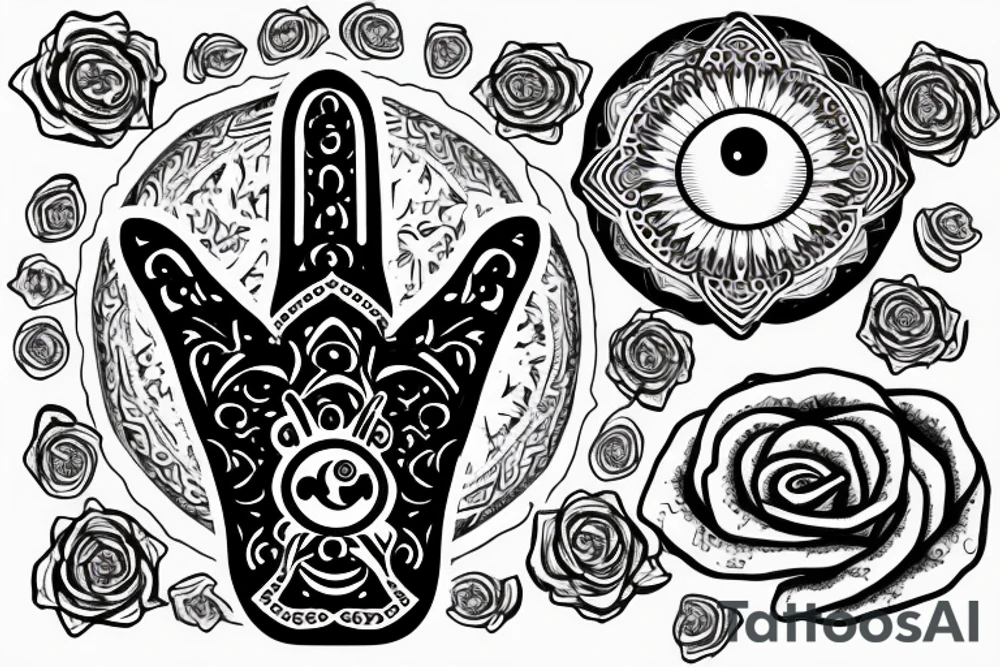 Hamsa tattoo with rose in the middle instead of an eye tattoo idea