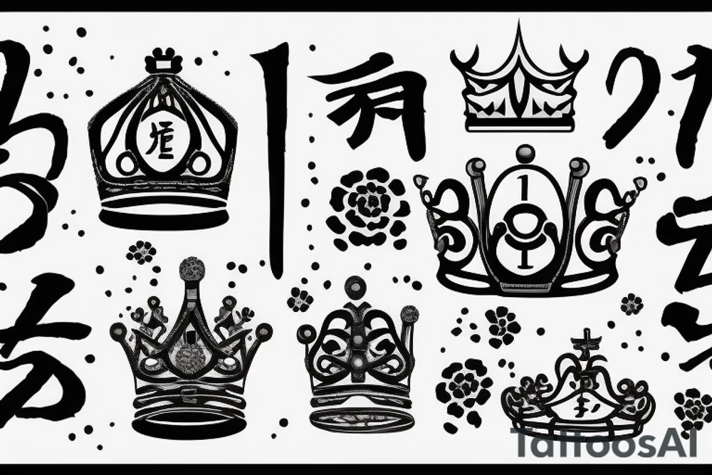 Crown with the Number 7 Below written in Japanese tattoo idea Crown with the Number 7 Below written in Japanese tattoo idea