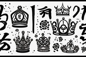 Crown with the Number 7 Below written in Japanese tattoo idea