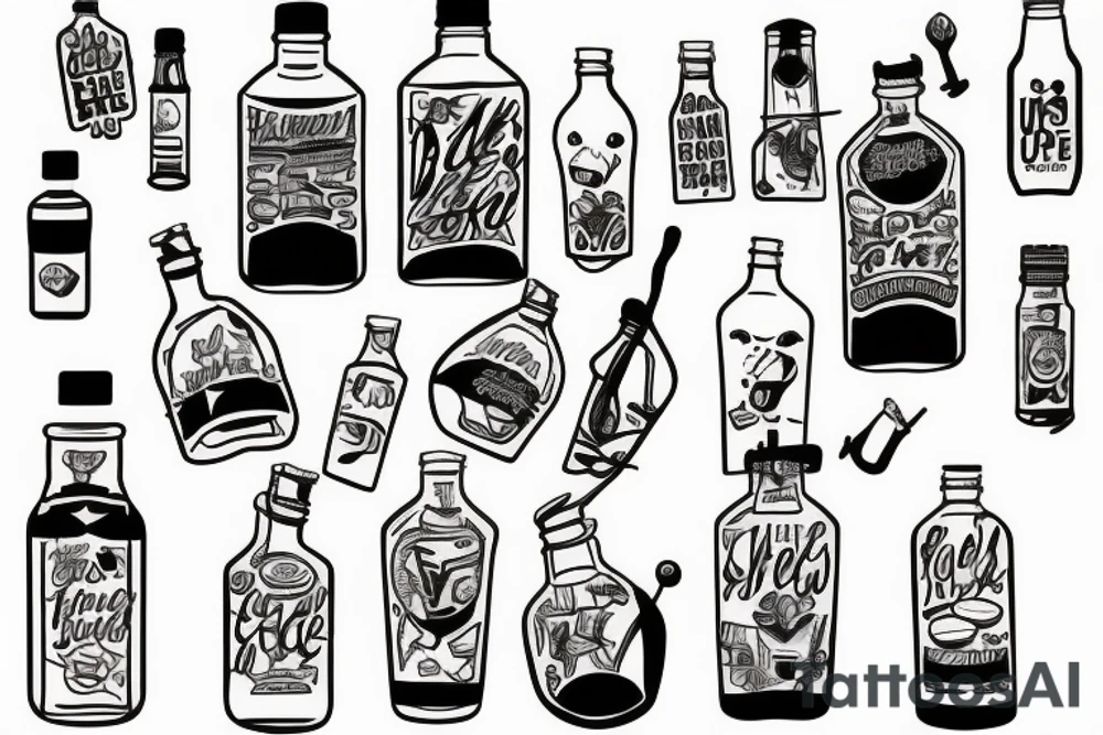 “Bottled up no chaser neat” filled inside a bottle tattoo idea