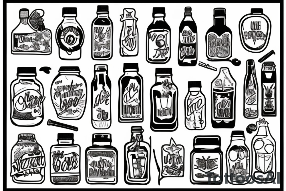 “Bottled up no chaser neat” filled inside a bottle tattoo idea