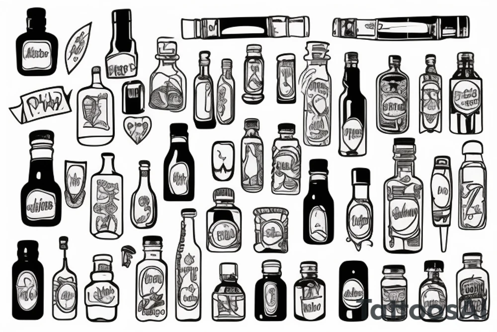 The words “Bottled up no chaser neat” filled inside a bottle tattoo idea