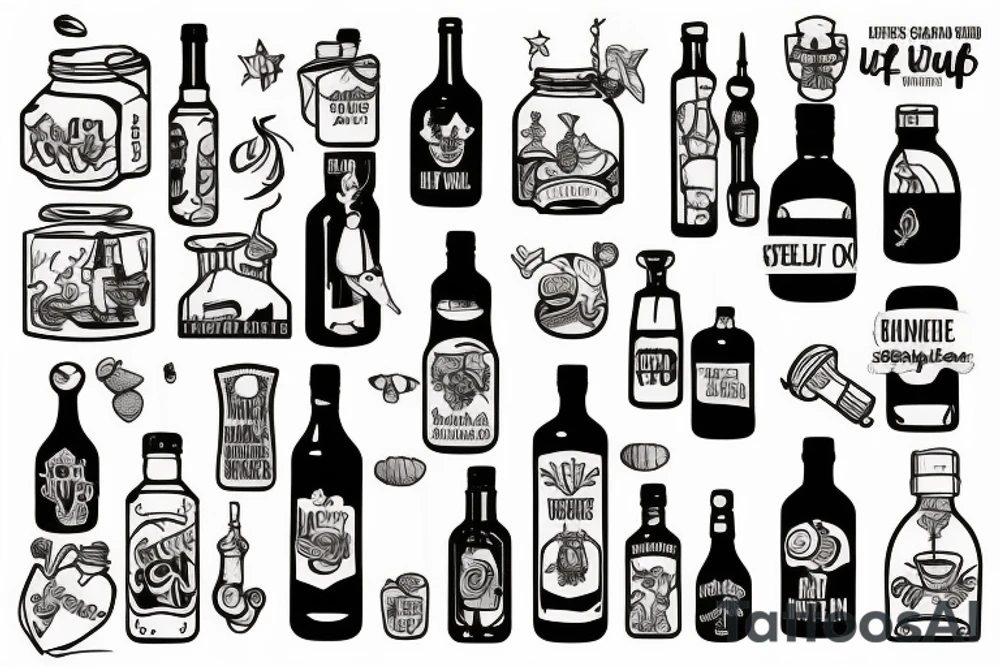 The words “Bottled up no chaser neat” filled inside a bottle tattoo idea