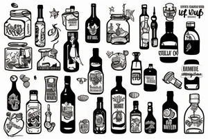 The words “Bottled up no chaser neat” filled inside a bottle tattoo idea