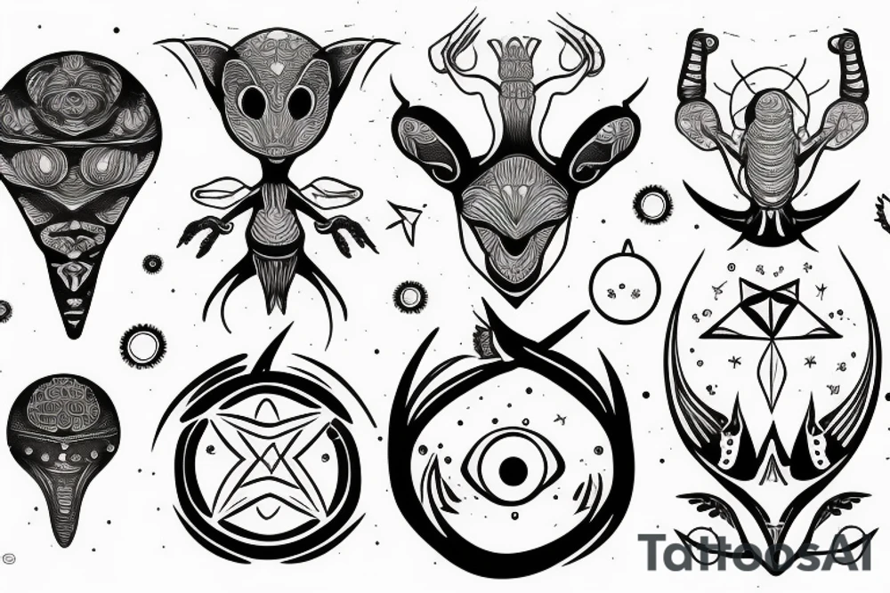 alien simple meditation symmetric tattoo idea