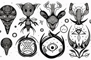 alien simple meditation symmetric tattoo idea