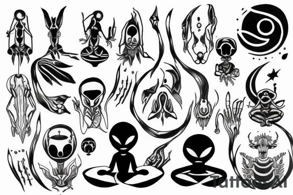 alien simple meditation symmetric tattoo idea