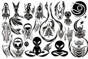 alien simple meditation symmetric tattoo idea