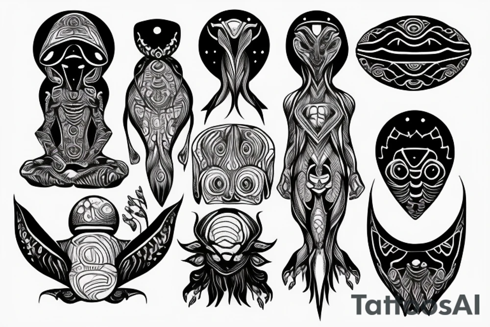 alien simple meditation symmetric tattoo idea