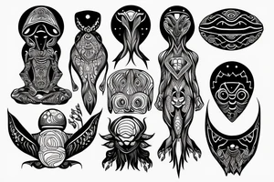 alien simple meditation symmetric tattoo idea