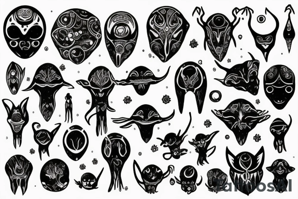alien simple meditation symmetric tattoo idea