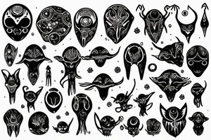 alien simple meditation symmetric tattoo idea