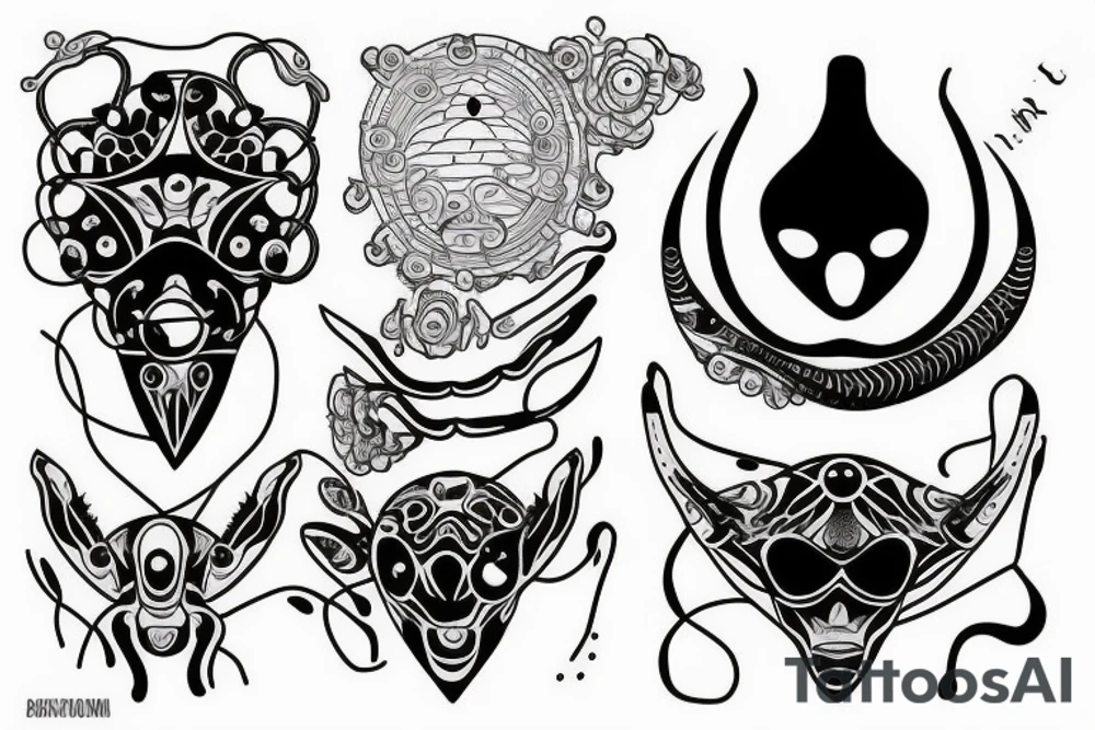 alien simple meditation symmetric tattoo idea
