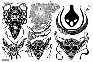 alien simple meditation symmetric tattoo idea