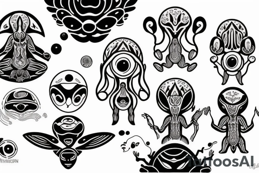 alien simple meditation symmetric tattoo idea