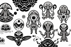 alien simple meditation symmetric tattoo idea