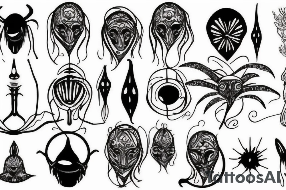 alien simple meditation symmetric tattoo idea