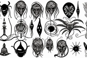 alien simple meditation symmetric tattoo idea
