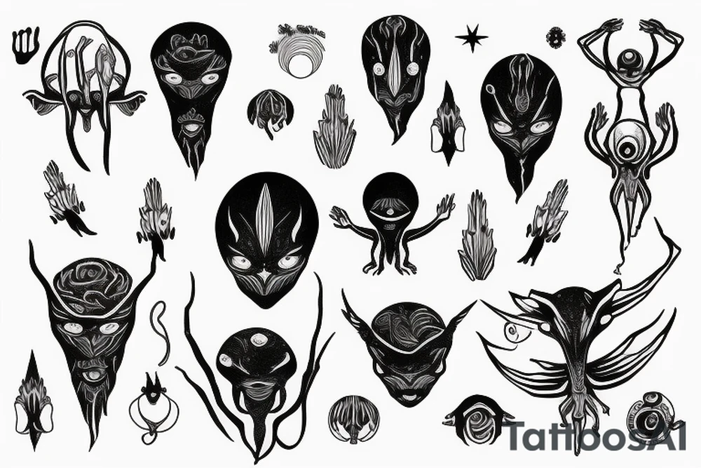 alien simple meditation symmetric tattoo idea