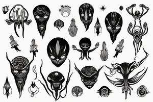 alien simple meditation symmetric tattoo idea