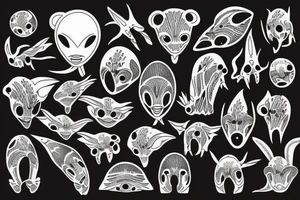 alien simple meditation symmetric like human tattoo idea